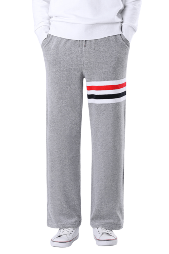 Thom Browne Style Unisex Straight-Leg Trousers with Signature Four-Bar Detail