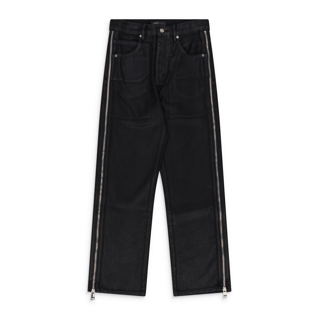Black Side Zip Coated Clean Wide-Leg Jeans