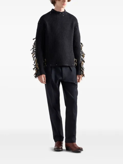 Prada wool crew-neck sweater with fringe and studs