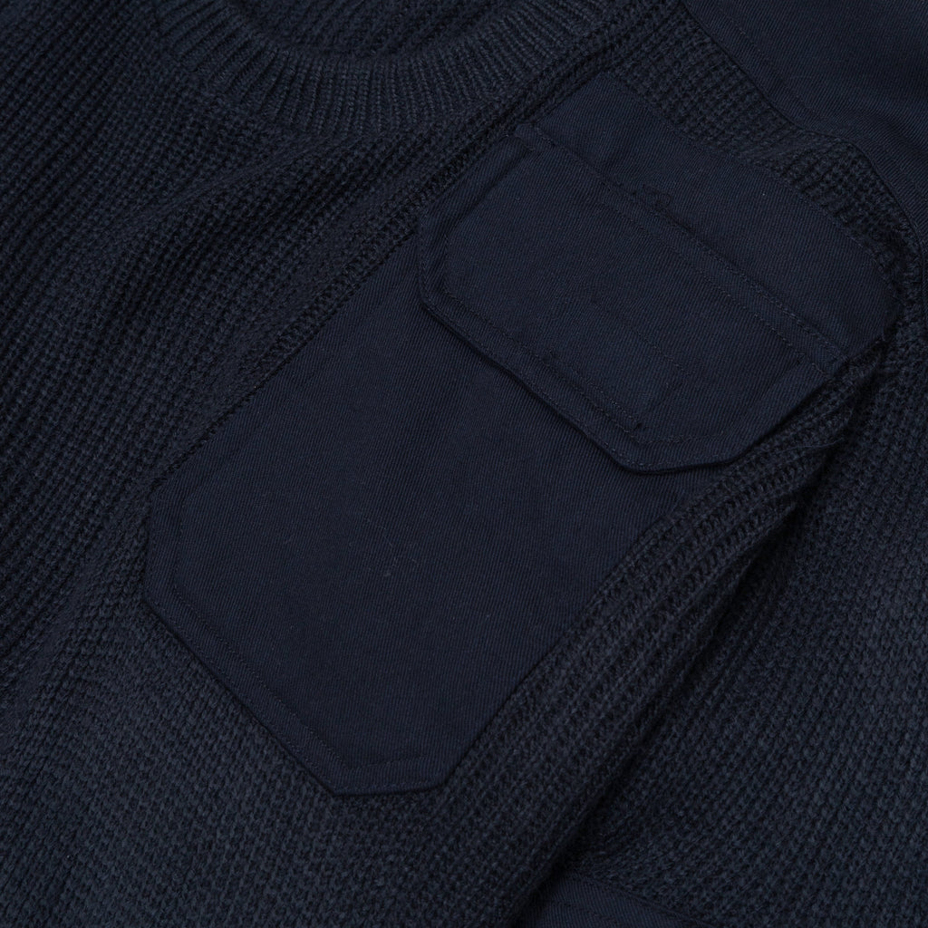 Blue Moved Neckline Military Knit Sweater