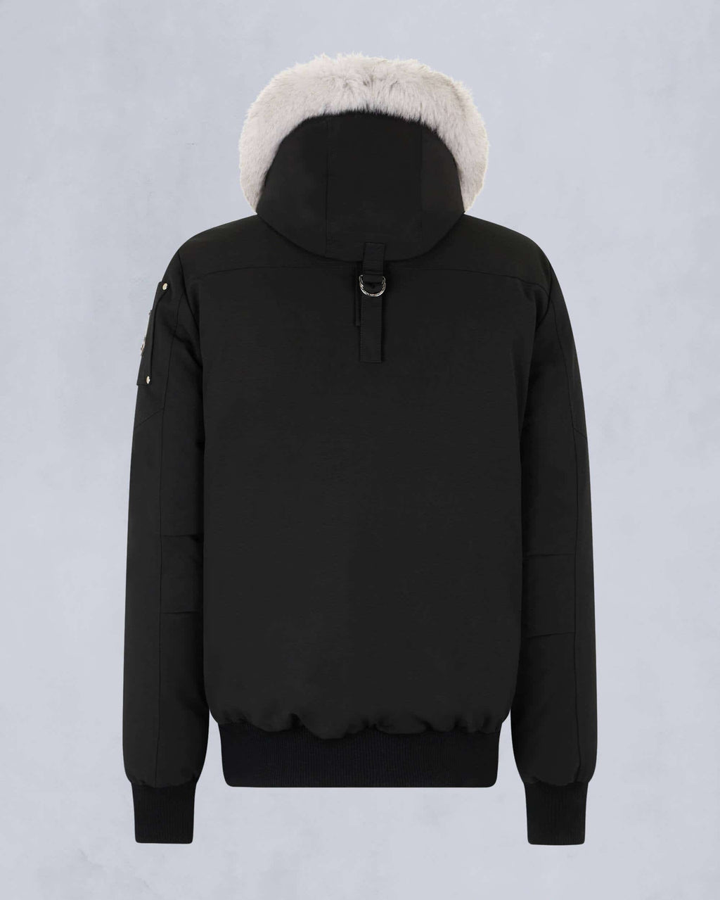 Moose Knuckles White Fur-Trim Hooded Bomber Jacket