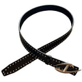Studded Leather Belt Abstract Angular Metal Buckle Black Unisex Waist