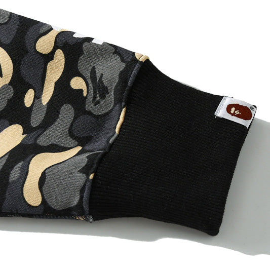 BAPE Black Camo Double-Hood Shark Zip Hoodie