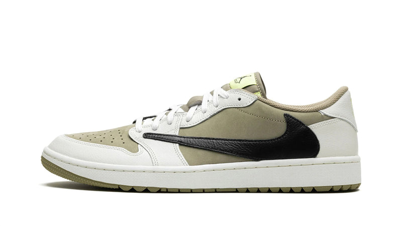 Travis Scott x Air Jordan 1 Low Golf – Cactus Jack on the Course in Neutral Olive with Reversed Swoosh & Spikes