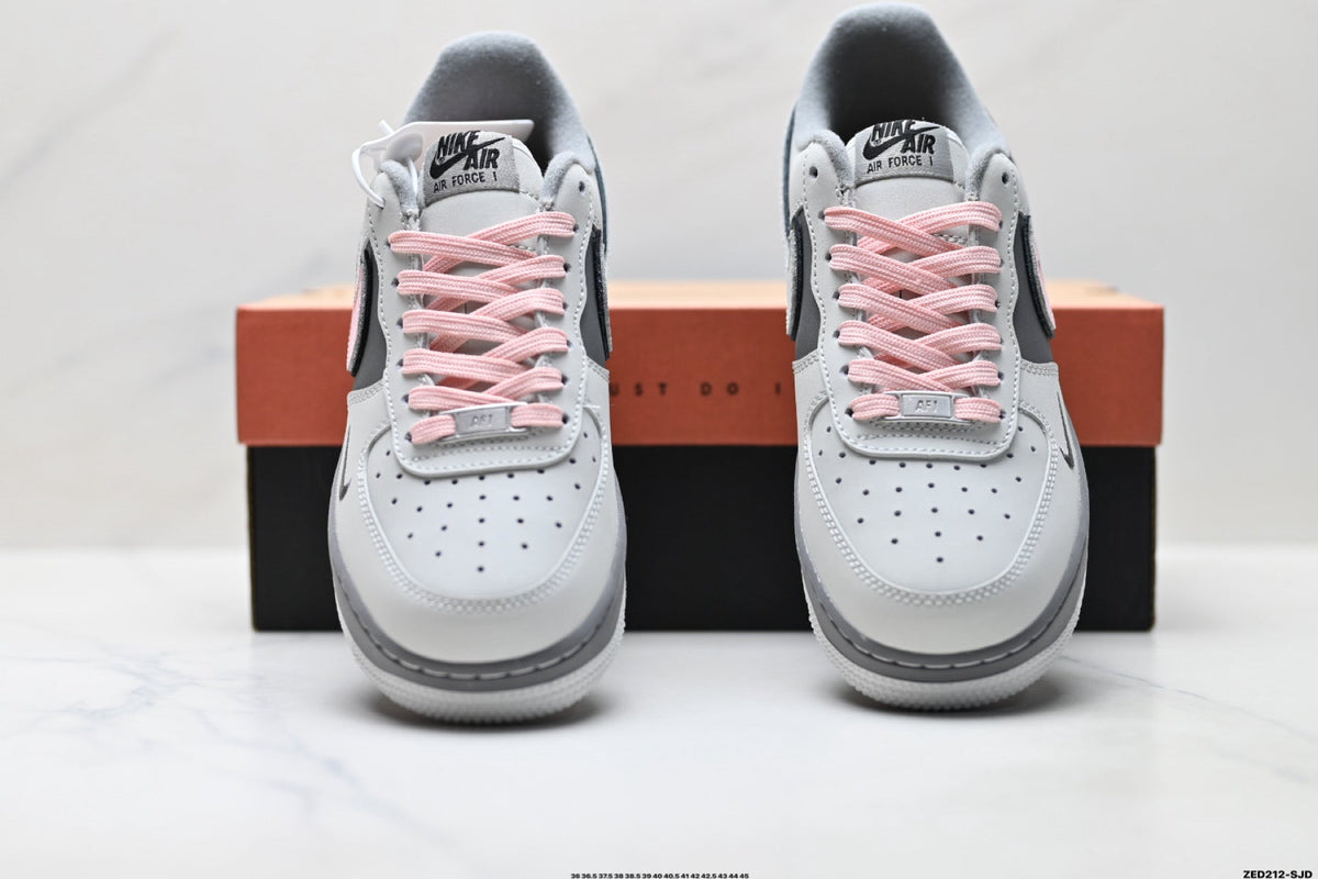 Nike Air Force 1 Low Gray Black Pink Unisex Sneakers Style 09