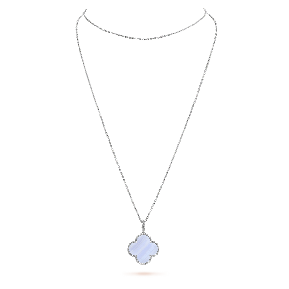 Van Cleef & Arpels CLOVER SILVER CHALCEDONY BIG CLOVER NECKLACE