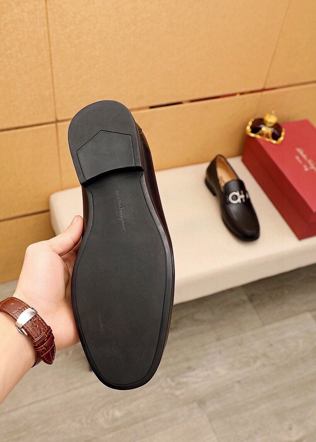 Ferragamo Black Metal-Bit Loafers - Leather Lining