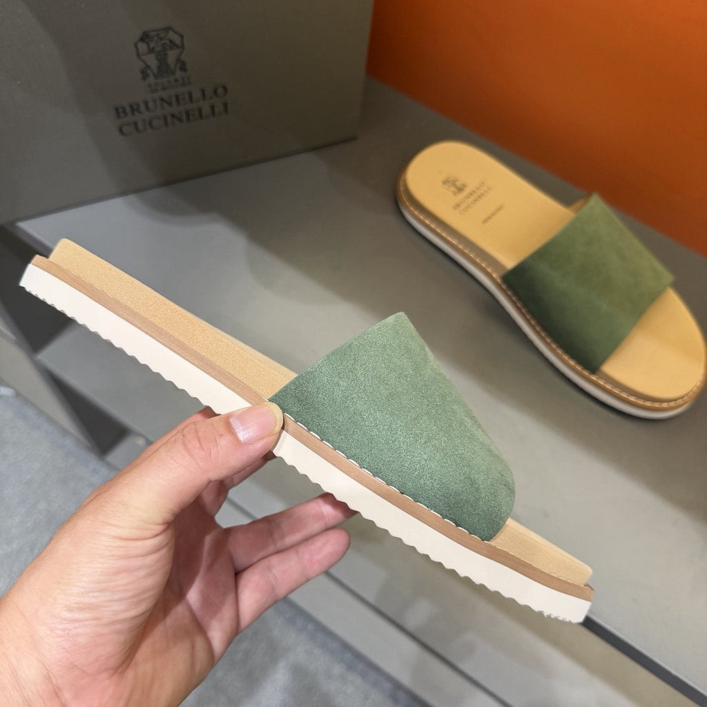 Brunello Cucinelli Men's Sage Green Slide Sandals