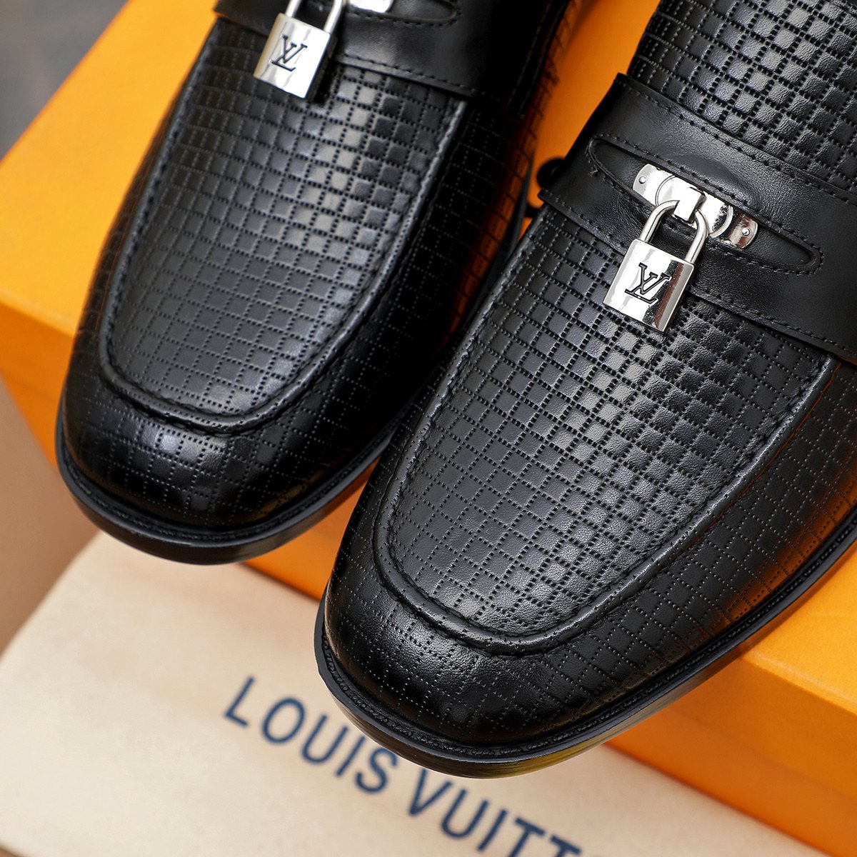Louis Vuitton Black Textured Loafers - Silver-Tone Hardware