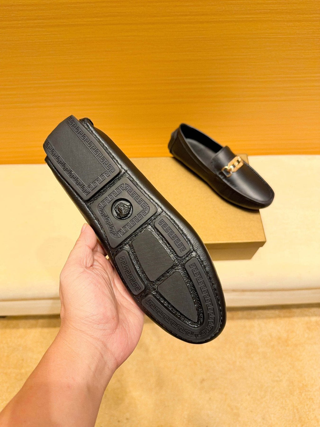 Versace Men's Black Textured Hardware Loafers