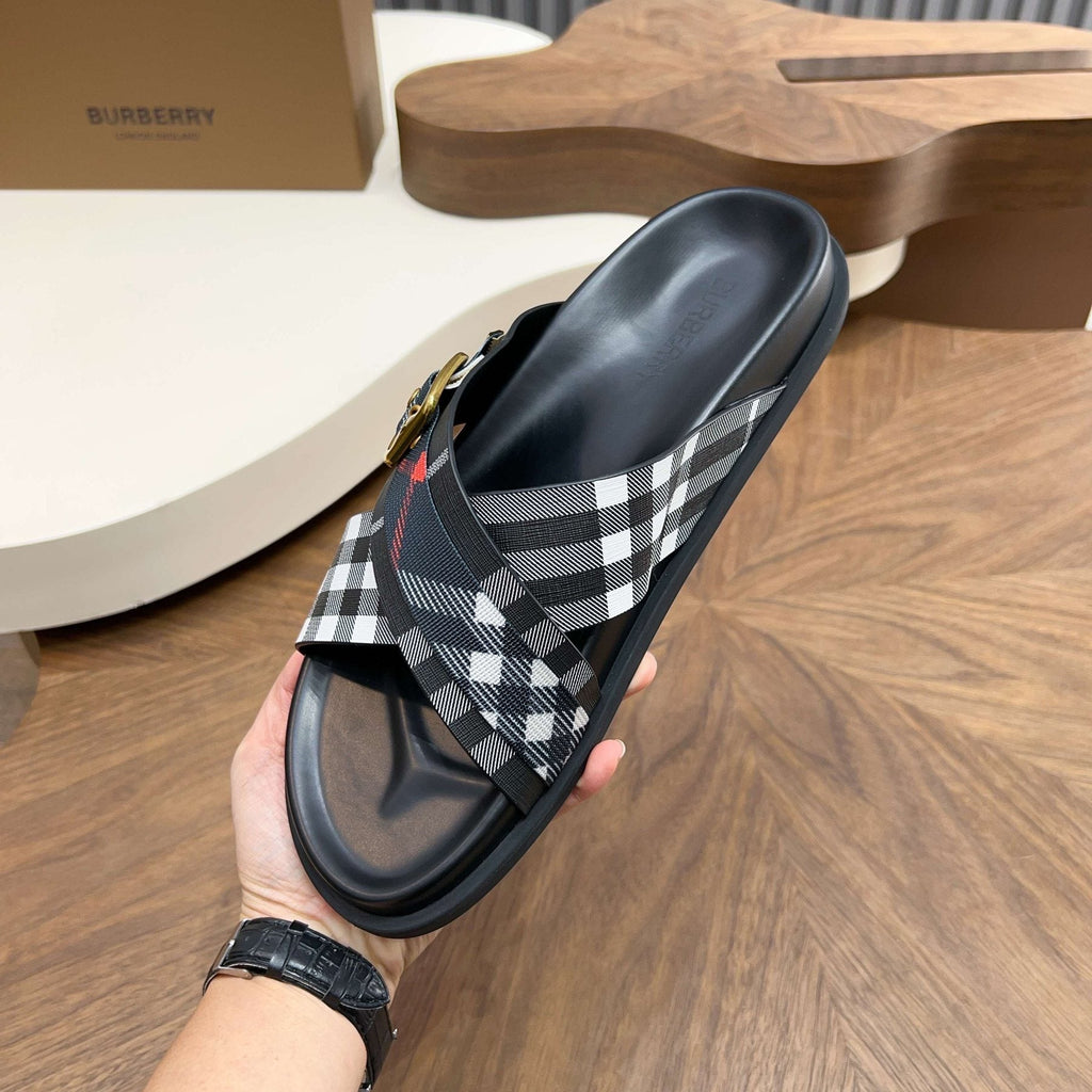 Burberry Checked Cross-Strap Slide Sandals