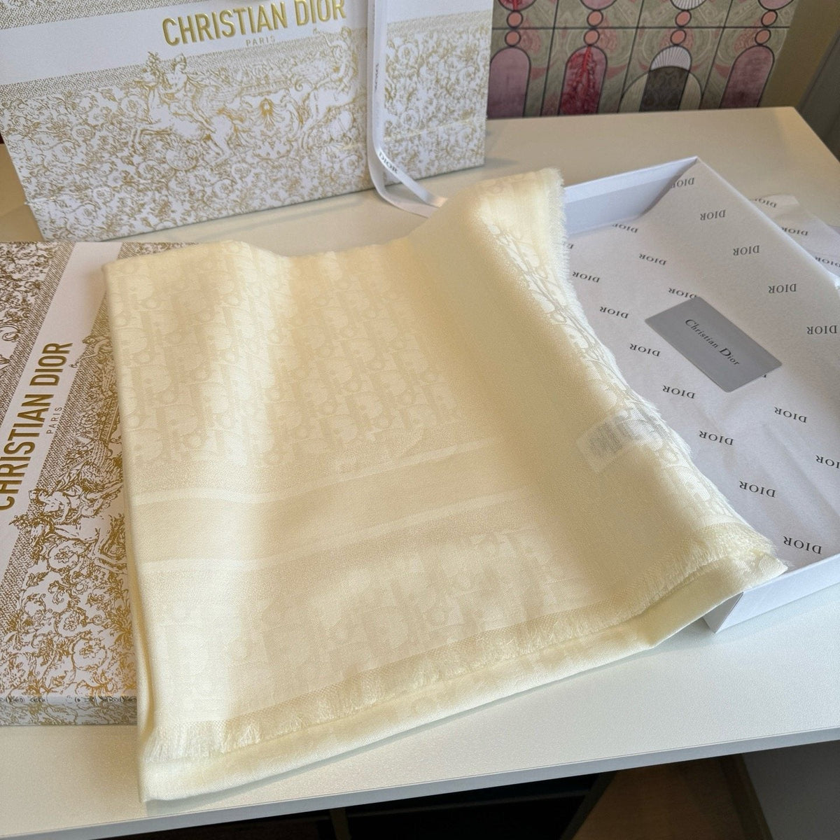 Dior Fringed Monogram Square Scarf