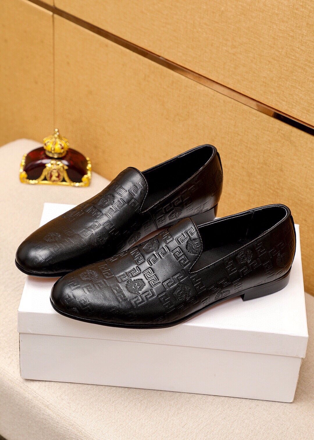 Versace Embossed Leather Slip-On Shoes