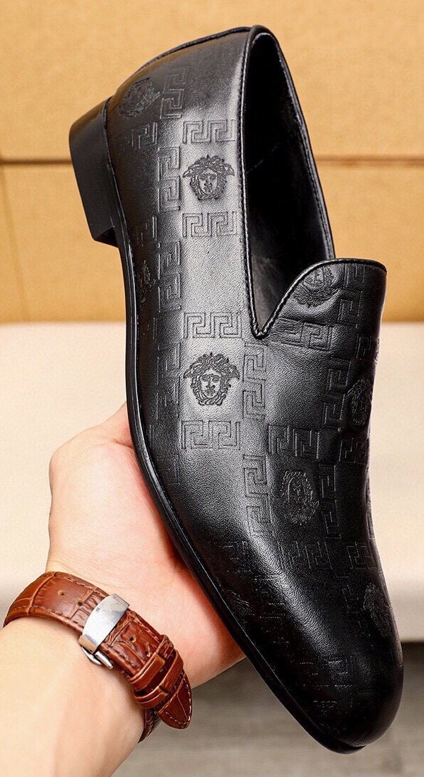 Versace Embossed Leather Slip-On Shoes