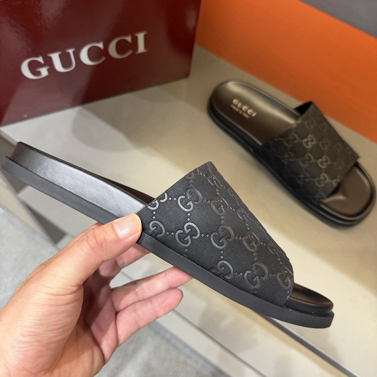 Gucci Men's GG Monogram Crossover Slide Sandals